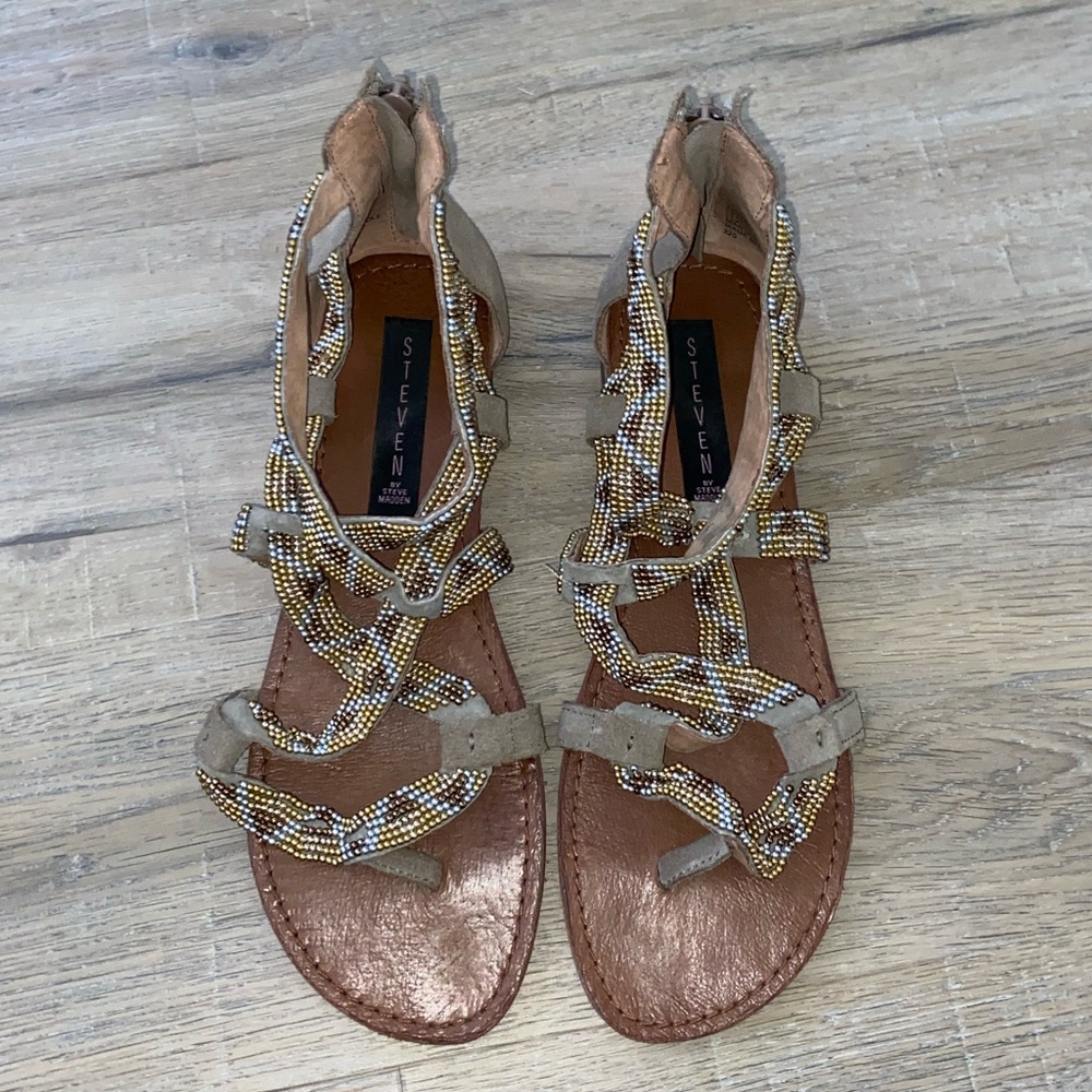 STEVEN metallic beaded sandals